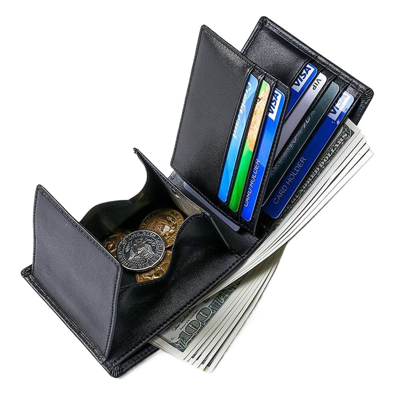 Hombres primera capa de cuero de vaca cartera tríptico corto monedero Comercio exterior transfronterizo moneda RFID antirrobo cartera