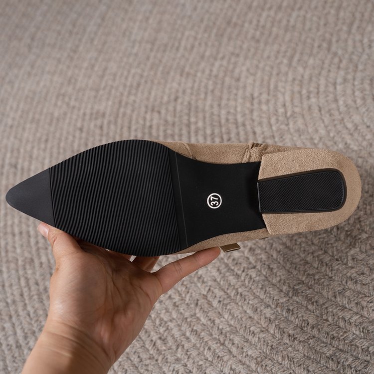 Sheepskin Version~2026 New Style Pointed Toe Chunky Heel Buckle Ankle For Women, Fashionable And Elegant, Versatile_vogvips.com