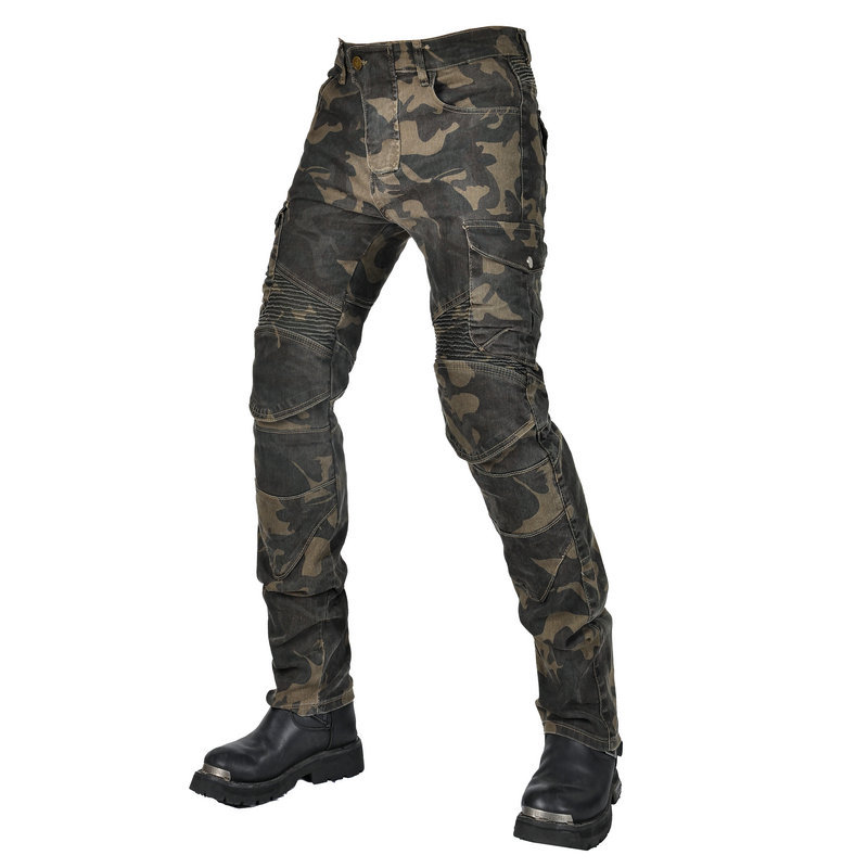 VOLERO camuflaje motocicleta jeans motocicleta pantalones de montar multi-bolsa ropa de trabajo carreras anti-caída pantalones alargados equipo de protección