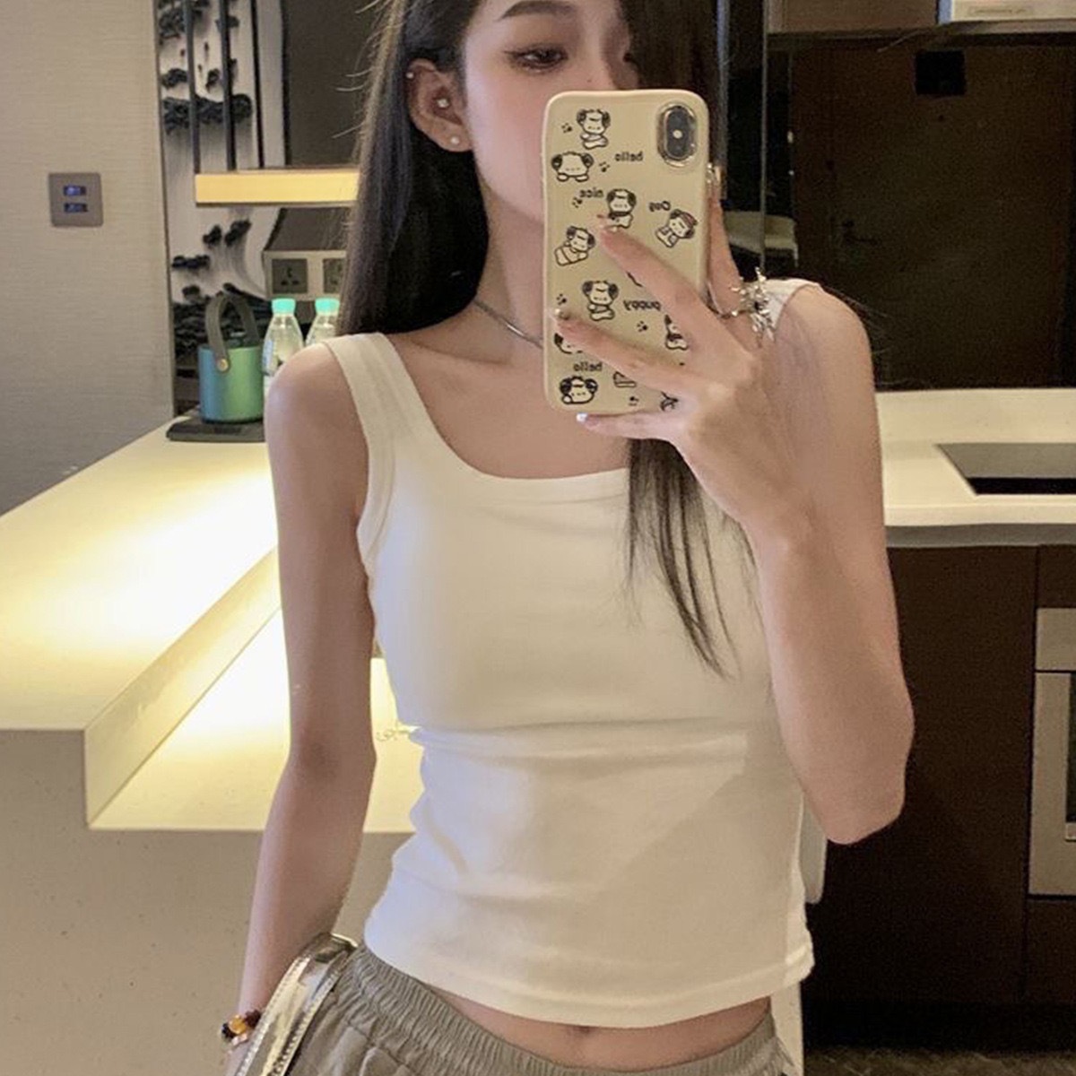 Solid Color Vest Sling Women's Comes with Chest Pad Fixed Cup Vest Covering Paramilia All-match Inner Wearing Simple Vest