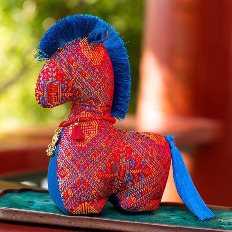New Chinese-Style Fabric Year of the Horse Doll New Year Floral Fabric Horse Plush Toy Pendant Zodiac Horse Doll Annual Party Gift