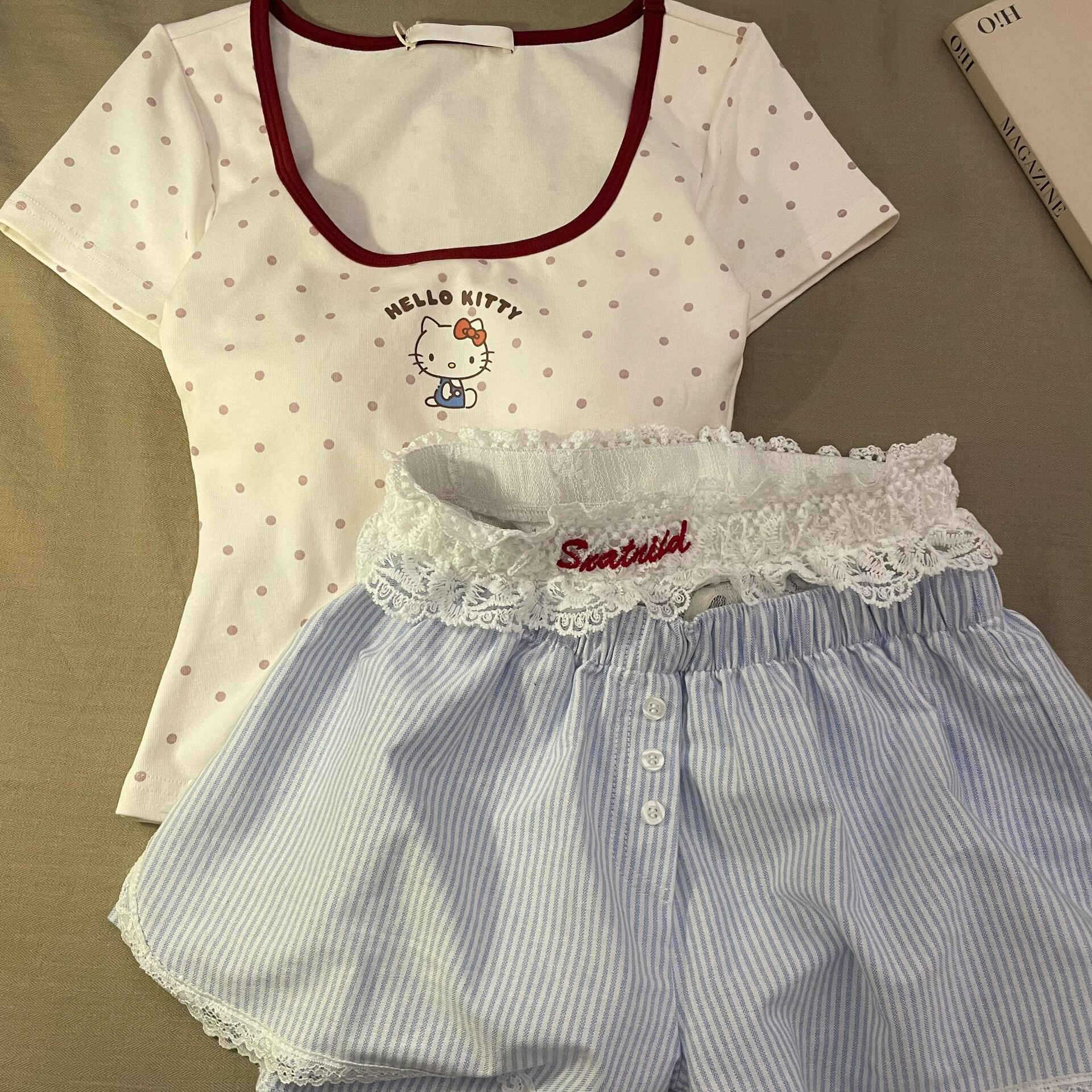 [in Stock] Pure Desire Hot Girl Hello Kitty Padded Short-Sleeve Pajamas Women's Summer Shorts Homewear Set