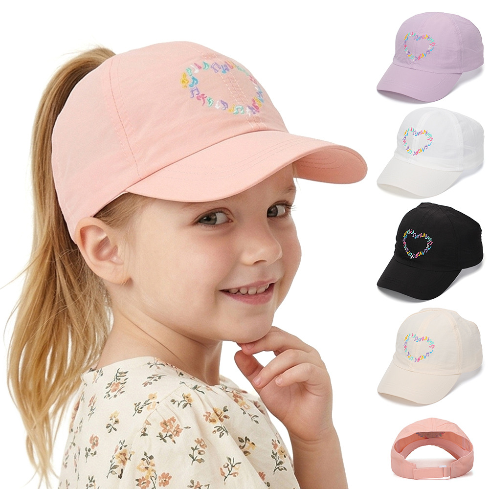 韩版ins风软顶空顶棒球帽女童彩色音符爱心刺绣速干帽百搭遮阳帽