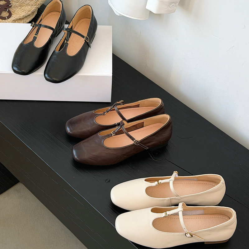 In-Stock Cowhide Version ~ French Retro T-Buckle Square-Toe Flat Mary Jane Shoes for Women, Versatile Ballet Flats In-Stock Cowhide Version ~ French Retro T-Buckle Square-Toe Flat Mary Jane Shoes for Women, Versatile Ballet Flats