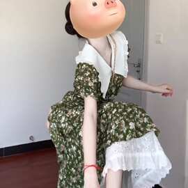 娃娃领碎花连衣裙女装夏季新款短袖蛋糕裙高端气质收腰显瘦雪纺裙