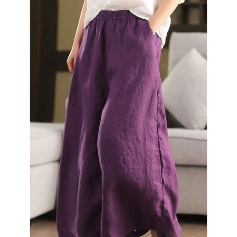 2026 Summer New Casual Cotton and Linen Wide-Leg Pants for Women, Retro Large Wide-Leg Pants with Elastic Waist, Elegant and Slimming Linen Pants