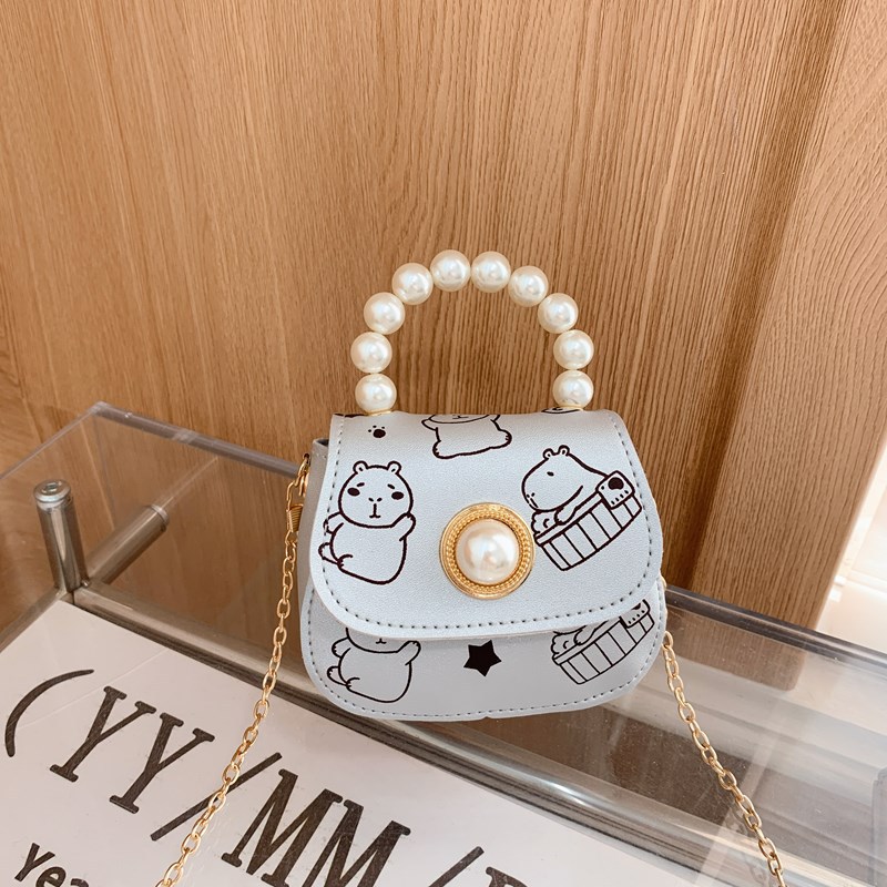 2025 nuevo bolso para niños estilo occidental mini bolso diagonal para bebé dulce cadena de moda de perlas bolso de hombro para niñas