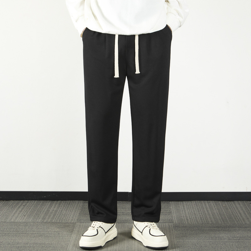 跨境新款系绳裤子男春季新款休闲裤男士直筒阔腿日系西裤长裤裤男