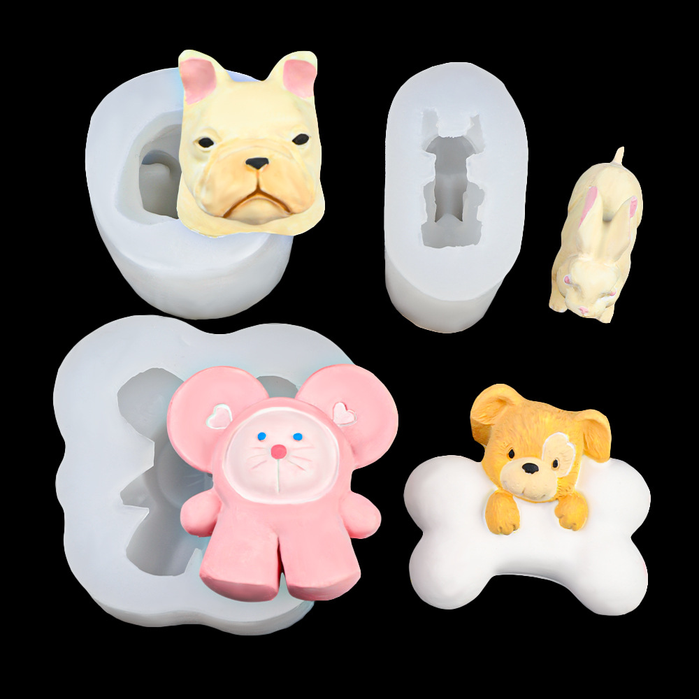 Molde de silicona de dibujos animados de perro ratón mascota Bulldog Bunny Decoración de coche Molde de vela de aromaterapia Molde de chocolate