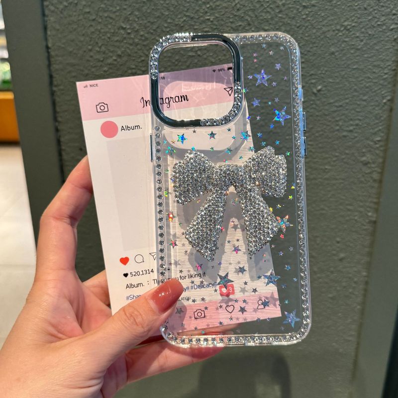 ins镭射星星闪钻适用于iPhone17ProMax/15pro手机壳蝴蝶结苹果12|undefined