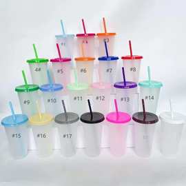 跨境磨砂手感可logo简约环保塑料吸管水杯杯子高级感轻奢吸管杯