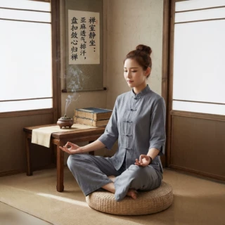 新中式禅服女春秋国风盘扣套装工作服亚麻茶服居士服大码禅修服装
