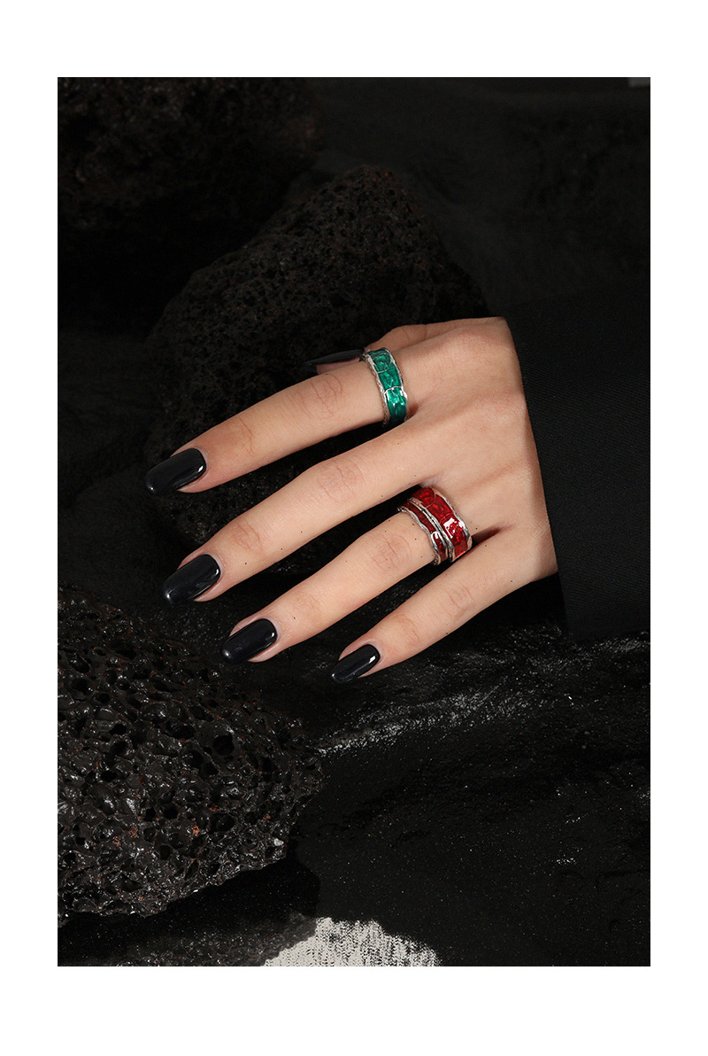 Vintage Style Color Block Sterling Silver Plating Open Ring