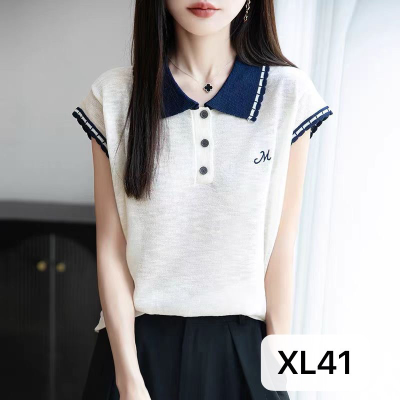 花边翻领轻薄款针织短袖T恤女装夏季新款宽松半袖polo衫上衣工厂|undefined