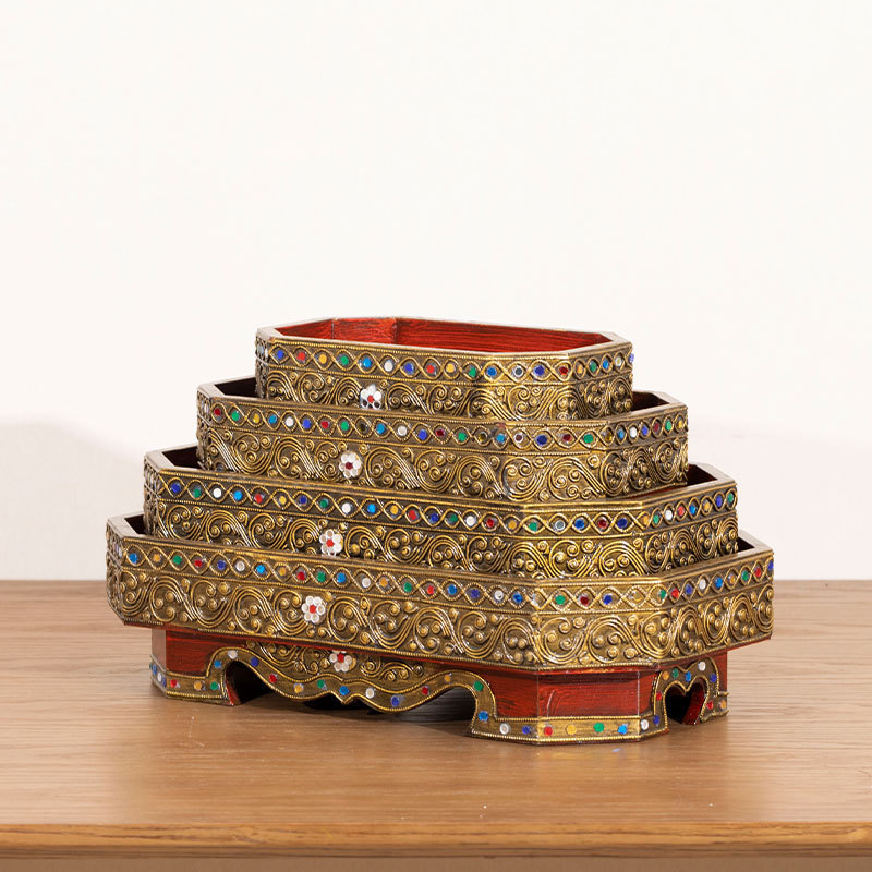 Southeast Asian Style Solid Wood Octagonal Tray Living Room Entrance Desktop Storage Tray Fruit Dried Fruit Tray