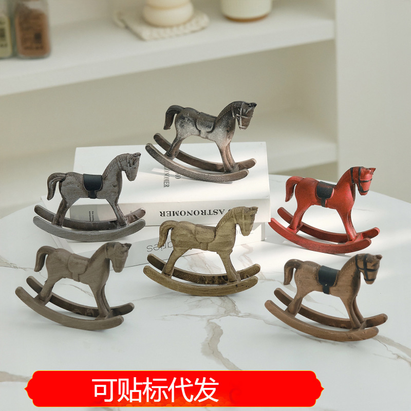 Rocking Horse Wooden Ornaments Wholesale Living Room Desktop Decoration Nordic Retro Home Bar Pony Wooden Crafts