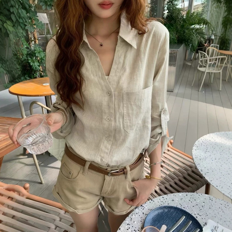 Shuoshuo White Linen Shirt for Women, New Fall 2026 Collection, Simple, Fashionable, Versatile