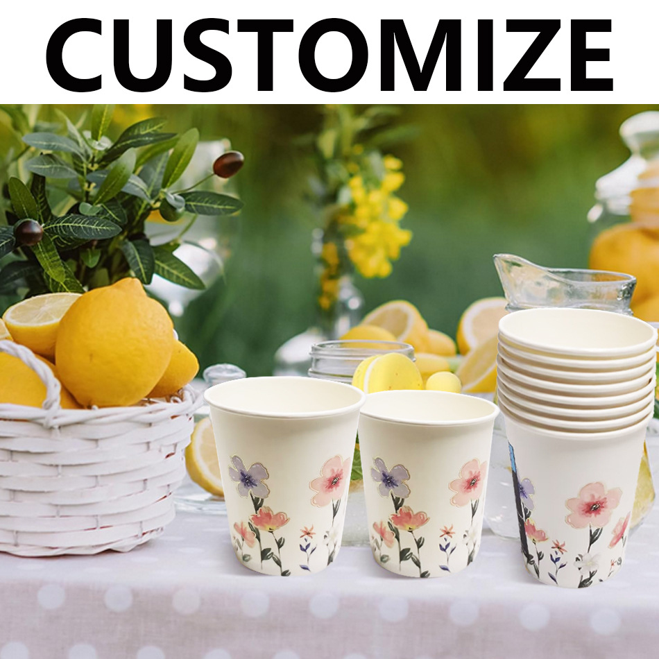 安友厂家直销热销款烫金花朵白色纸杯一次性环保婚礼派对春天杯子