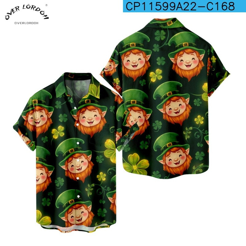 2026 New St. Patrick's Day Irish Shamrock Short-Sleeve Lapel Shirt Loose Men's Cardigan Summer