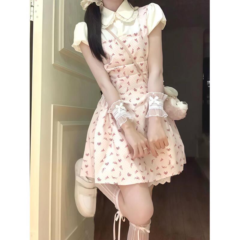 Sweet and Spicy Pure Desire Princess Cake Short Skirt Casual Summer Doll Collar Super Fairy Age-Reducing Holiday Two-Piece Floral Dress
