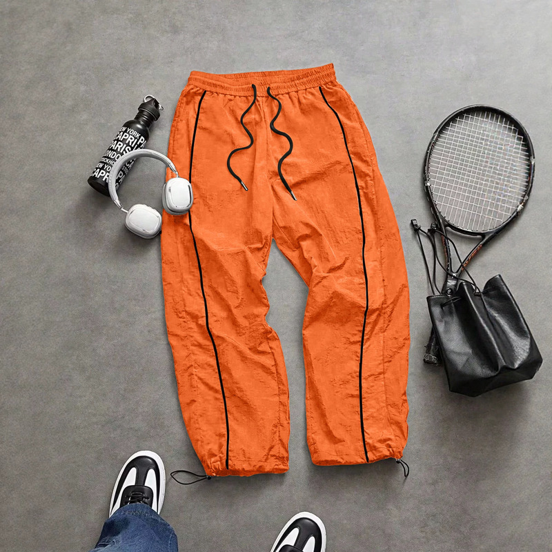 Cross-border European and American street style bright color contrast striped casual pants, lightweight quick-dry drawstring hem men's loose sports pants