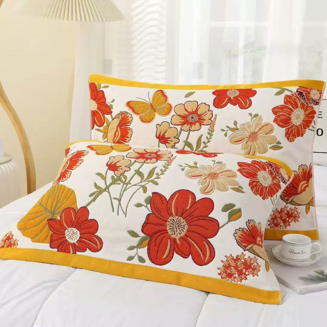 全棉八层纱布枕巾成人家用一对装枕头巾简约单人枕巾加厚枕头巾