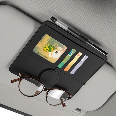 Car accessories, car storage bag, sun visor storage, multifunctional card holder, in-car storage box, glasses holder, genuine leather (Car Glasses Clip/Bill Clip) - lzz-car-sun-visor-storage-clip-black