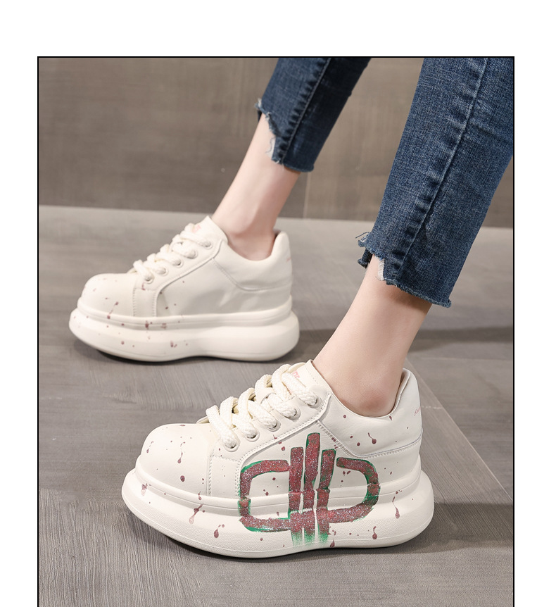 Giày sneaker nữ đế dày tăng chiều cao phong cách graffiti trắng hồng — Trắng hồng chi tiết 12