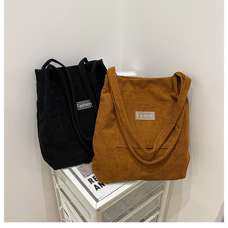 Japanese-style casual and artistic handbag, ins letter-embroidered canvas shopping bag, trendy and fashionable corduroy single-shoulder bag undefined
