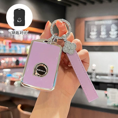 Car key bag | V60, V90 High-End Car Key - option-b-misty-purple-single-case-diamond-studded-four-leaf-clover-lanyard