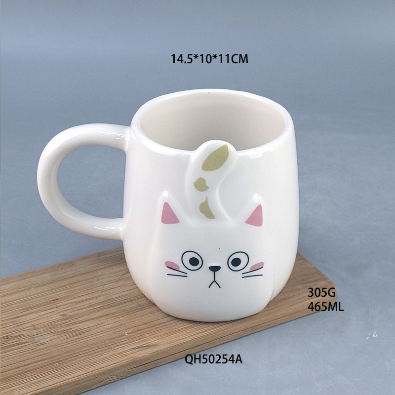 Creativo en relieve pintado a mano gato taza de cerámica taza de desayuno casero taza de leche regalo de mano taza encantadora regalo