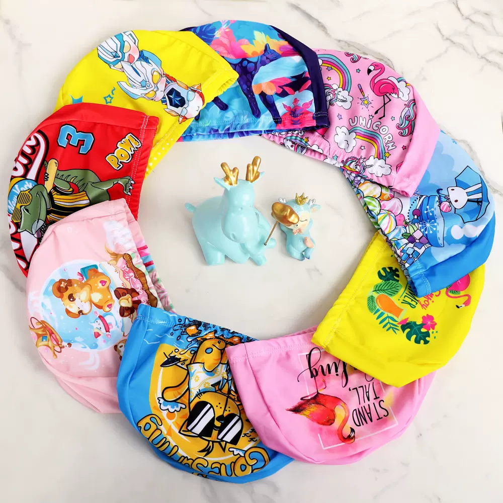 5-15岁儿童泳帽布中大童男女童青少年不勒头卡通图案布帽厂家批发