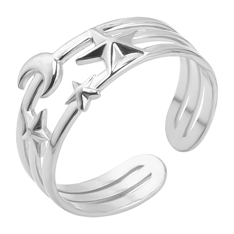 Wholesale Streetwear Star Moon Stainless Steel Open Ring display picture 3