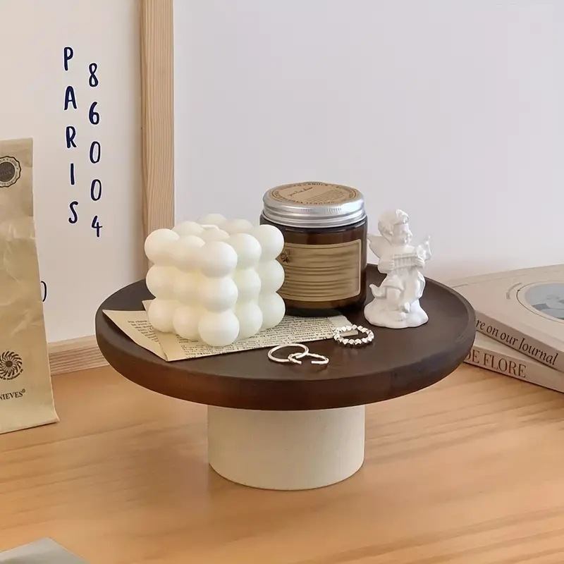 Paleta de fruta de pie alto de cerámica de madera de amor retro, mesa de centro de sala de estar para el hogar, bandeja de madera, bandeja de almacenamiento de bocadillos de pastel de corazón de pastelería