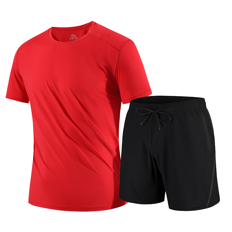 Traje deportivo de seda de hielo de verano de talla extra grande para hombre camiseta fina de manga corta pantalones cortos Casual transpirable hermoso traje de dos piezas transfronterizo