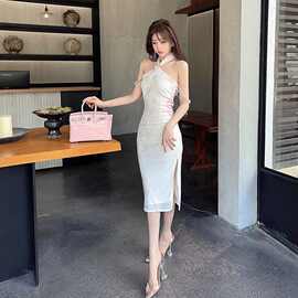 2023新款 日韩女装小众挂脖无袖修身复古优雅改良旗袍连衣裙597