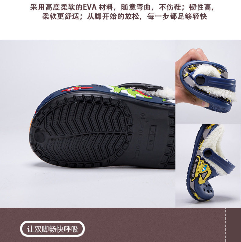 Giày clog trẻ em lót lông tháo rời họa tiết hoạt hình — —6 màu hồng, —6 màu đen, —6 xanh dương chi tiết 6