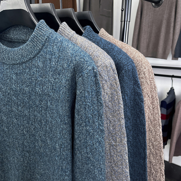 Hombres cuello redondo otoño invierno jersey Jacquard de punto de color sólido engrosado de mediana edad universal top jersey de torsión