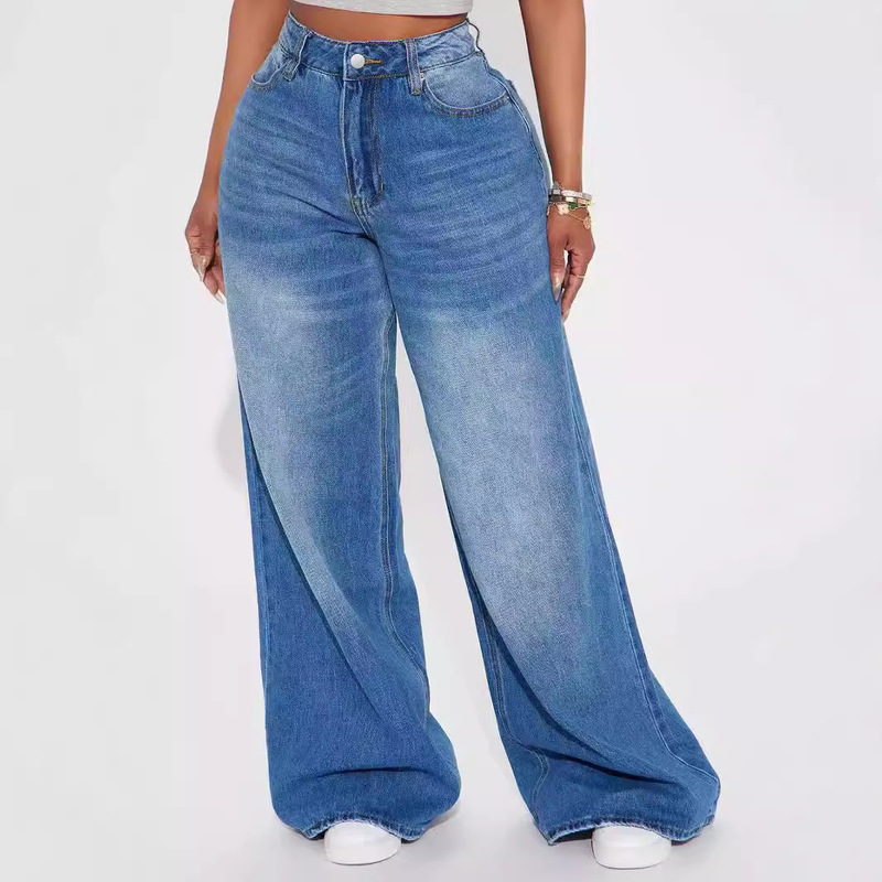 Y2K Cross-Border Women's Retro White Multi-Tech Wide-Leg Baggy Jeans