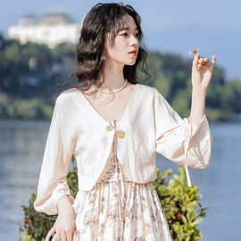 短款显瘦国风薄款防晒开衫短外套女夏季外搭披肩新中式长袖上衣