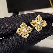 沙金首饰品花丝十字金刚杵宝石点钻耳钉高级感耳饰时尚秋冬氛围感