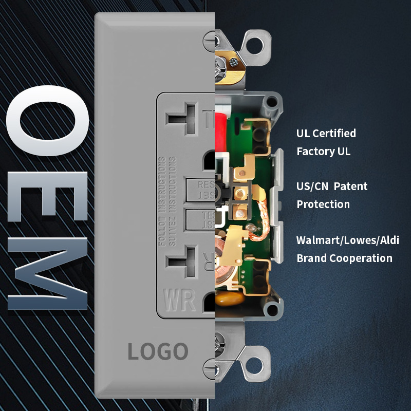 可定制LOGO美标民用GFCI耐气候防误触带WRTR自动检测带LED指示灯
