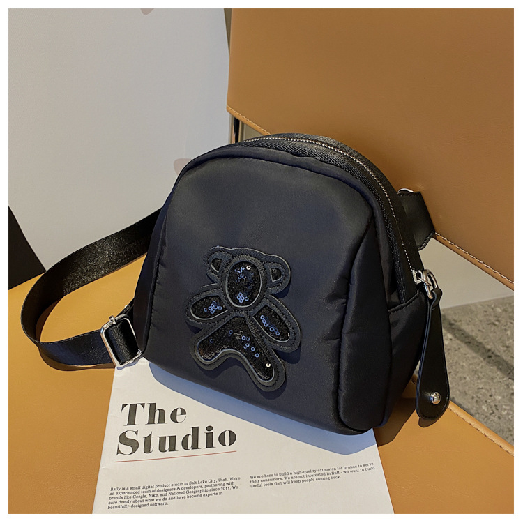 commuter leisure bear sequined Oxford cloth bag crossbody bag chest bag shell bag_voghion.com