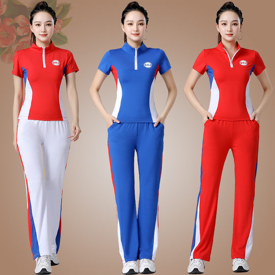 New Summer Jiamusi Short-sleeved Quick-dry suit Group Fitness Dance Clothes Ghost Step Dance Outdoor Appearance Performance Clothing