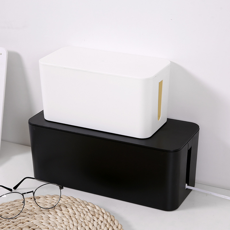 Plastic Storage Box with Cover, Desktop Charging Data Cable, Concealed Mobile Phone, Computer, Tablet, Drag Strip Organizer