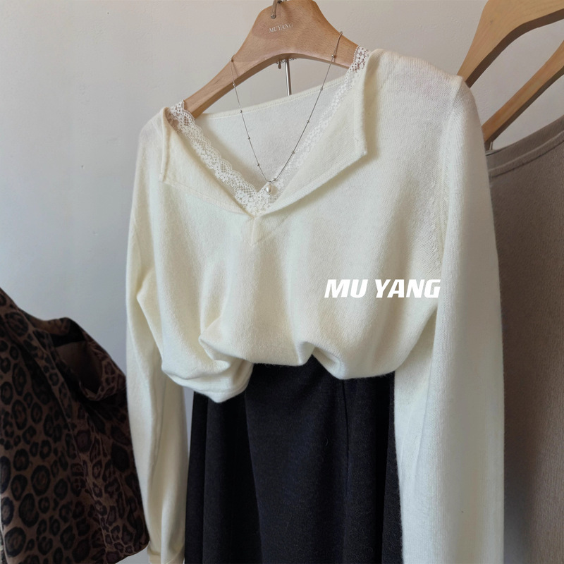 Muyang Fairy Lace Collar! Wool Women's Korean Niche Collar Wool Knitwear Women's Inner Knitwear