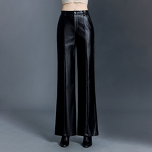 2025春秋新款绵羊皮皮裤高腰美拉德直筒微喇叭裤显瘦修身女裤子