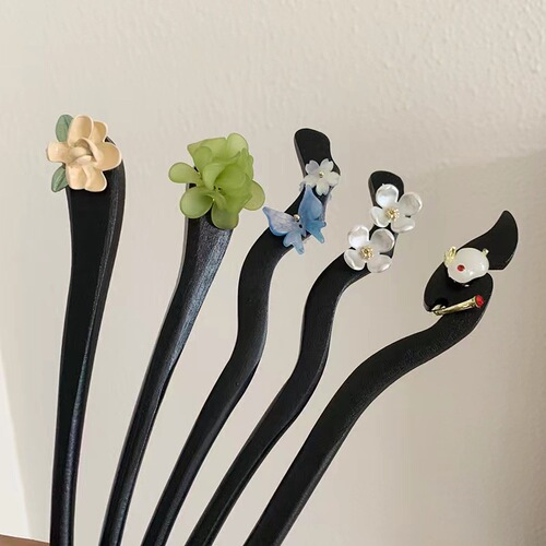 Hairpin New Chinese style antique wooden pearl step wooden hairpin hairpin high-end daily Hanfu hairpin headwear