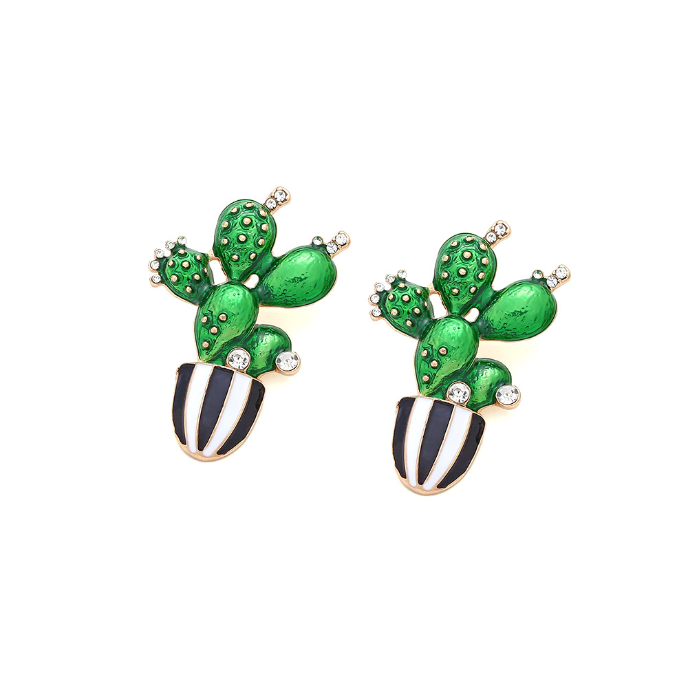 Holiday, Daily Occasion 1 Pair Novelty Cactus Enamel Alloy Rhinestones Ear Studs