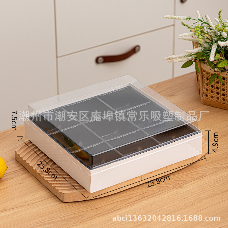 Caja de corte de fruta cuadrada sin plegables, tres cuadrados, cuatro cuadrados, nueve cuadrados de sushi salado, caja de embalaje de papel y plástico